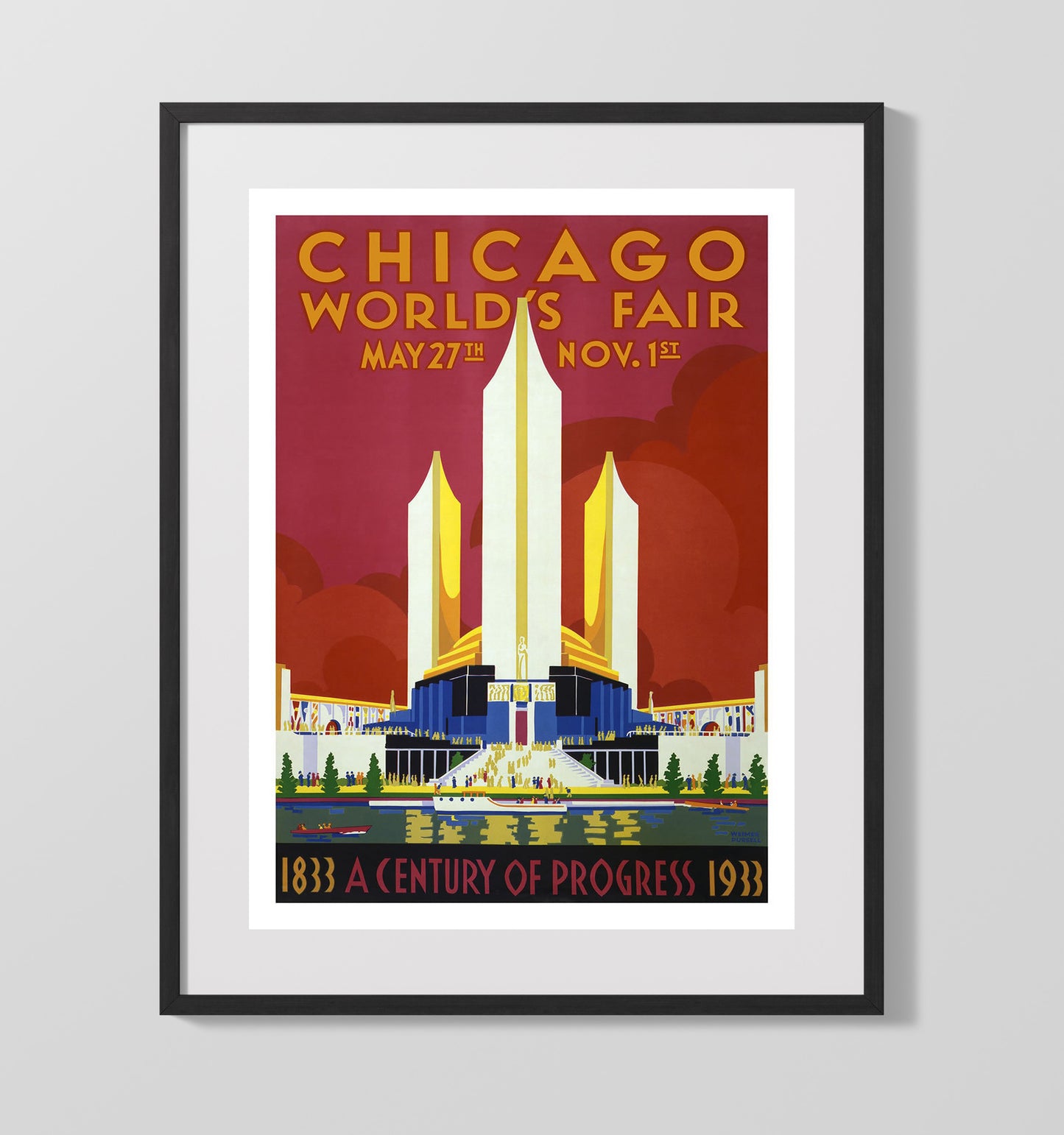 Chicago Worlds Fair 1933 Vintage Travel Print 16x20 Gallery Frame travel wall art print