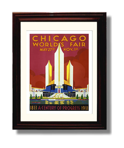 Chicago Worlds Fair 1933 Vintage Travel Print 8x10 Beveled Frame travel wall art print