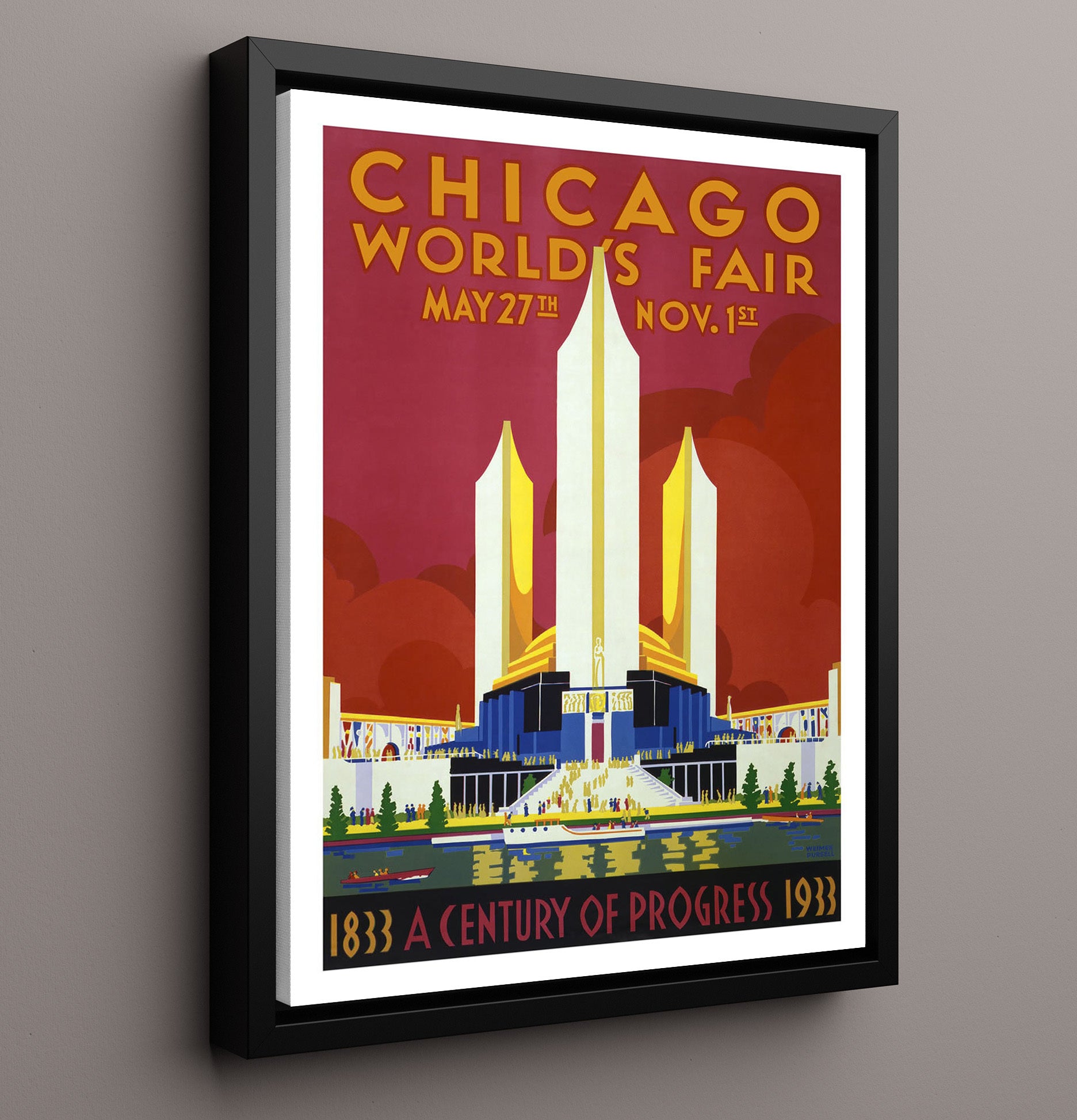 Chicago Worlds Fair 1933 Vintage Travel Print 16x20 Framed Canvas travel wall art print