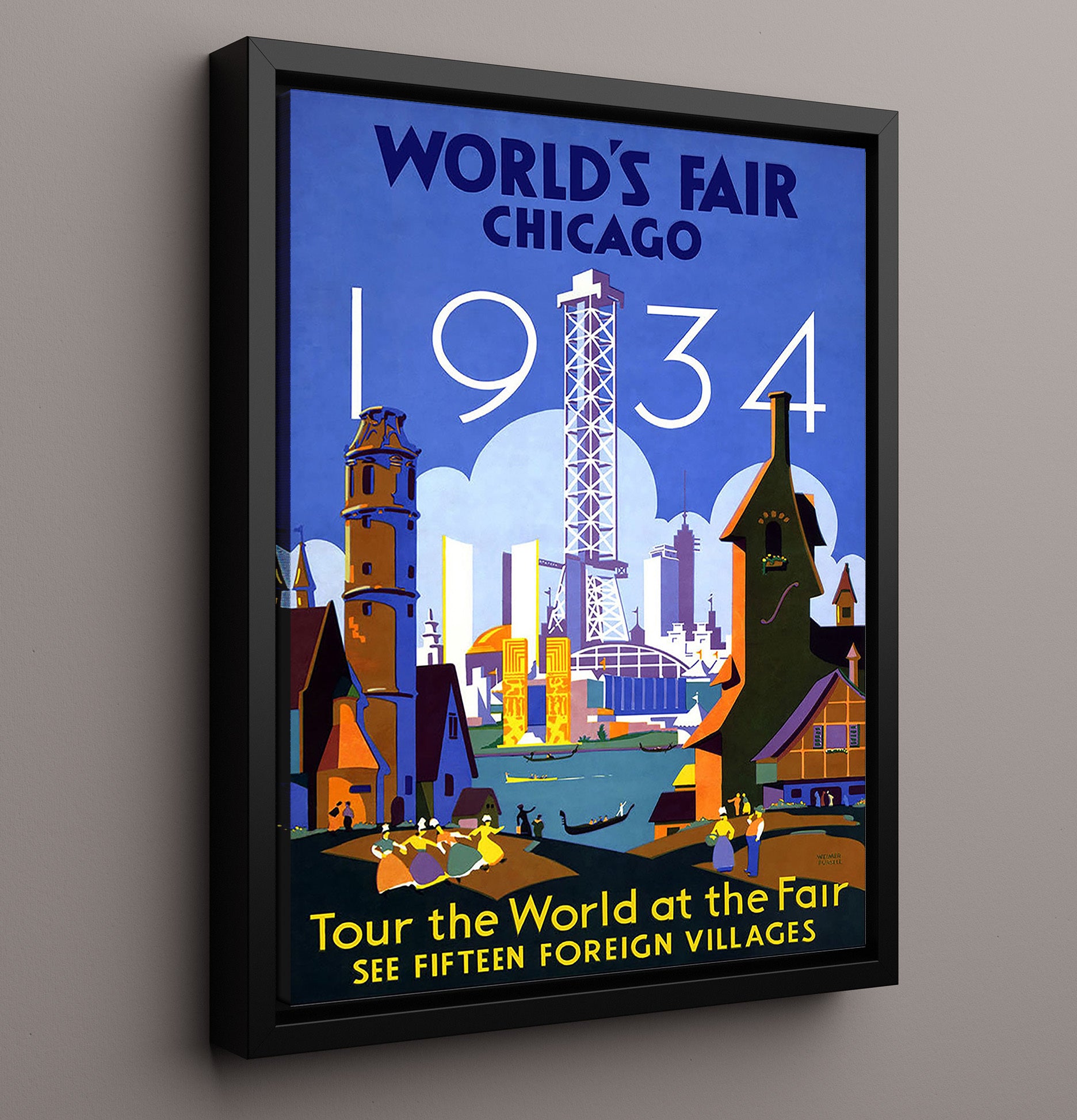 Chicago Worlds Fair 1934 Vintage Travel Print 16x20 Framed Canvas travel wall art print