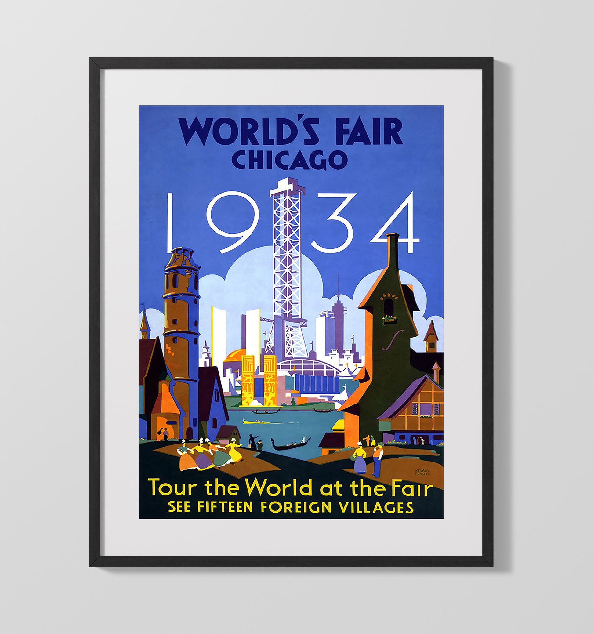 Chicago Worlds Fair 1934 Vintage Travel Print 16x20 Gallery Frame travel wall art print