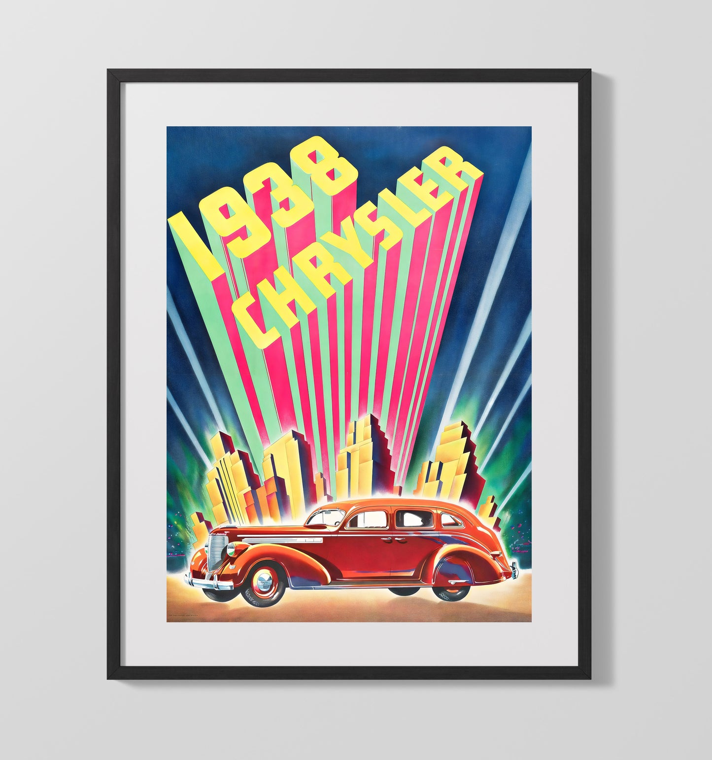 Chrysler 1938 Art Deco Vintage Travel Print 16x20 Gallery Frame travel wall art print