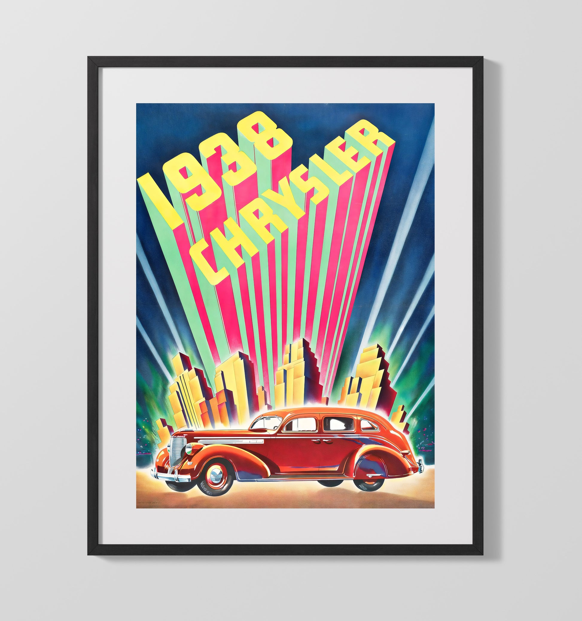 Chrysler 1938 Art Deco Vintage Travel Print 16x20 Gallery Frame travel wall art print