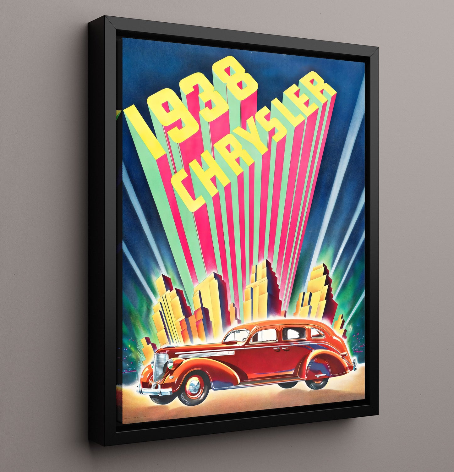 Chrysler 1938 Art Deco Vintage Travel Print 16x20 Framed Canvas travel wall art print