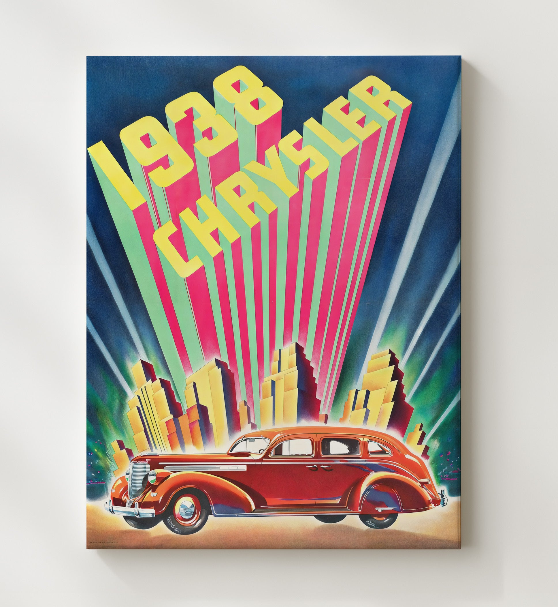 Chrysler 1938 Art Deco Vintage Travel Print 20x24 Canvas travel wall art print