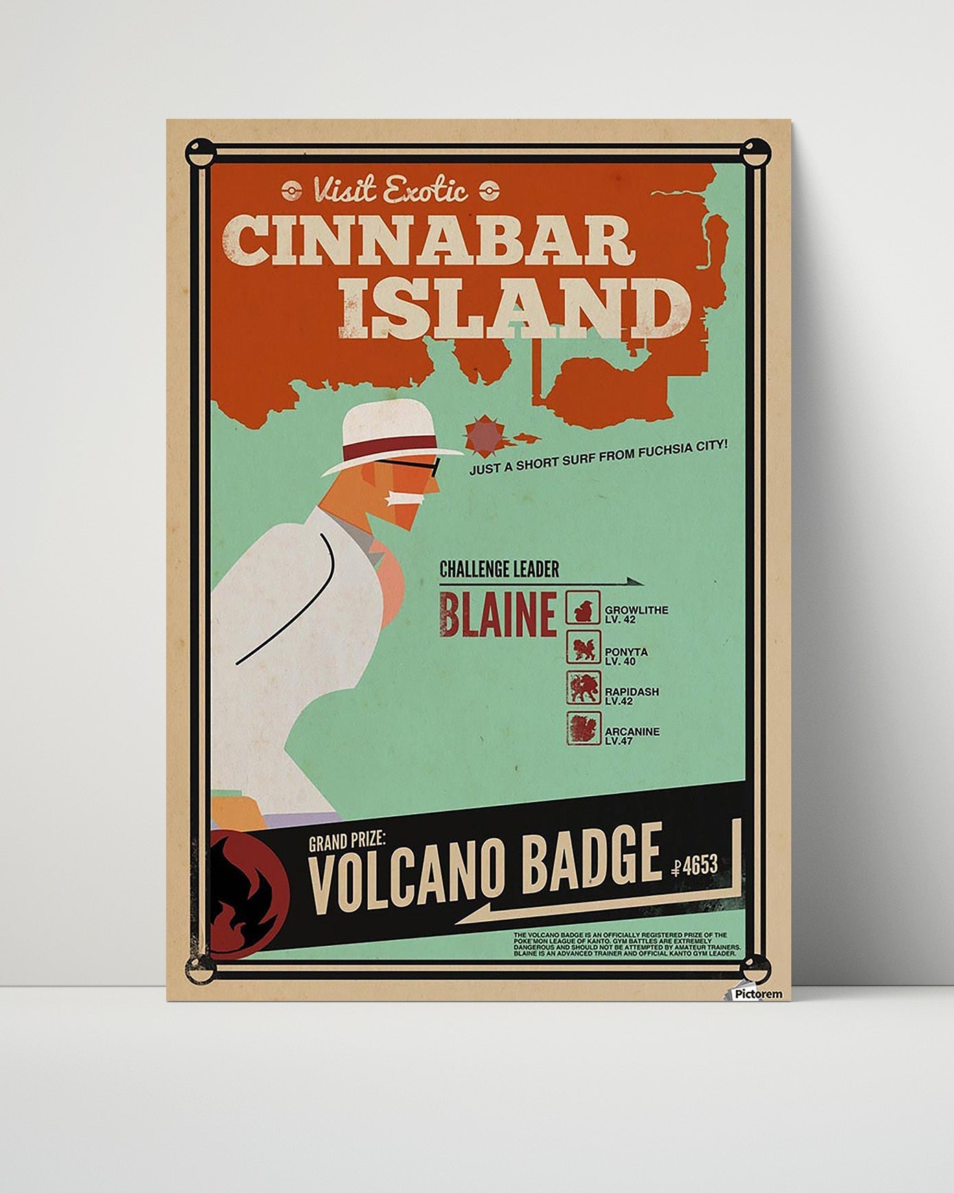 Classic Travel Poster - Cinnabar Island - Volcano Badge