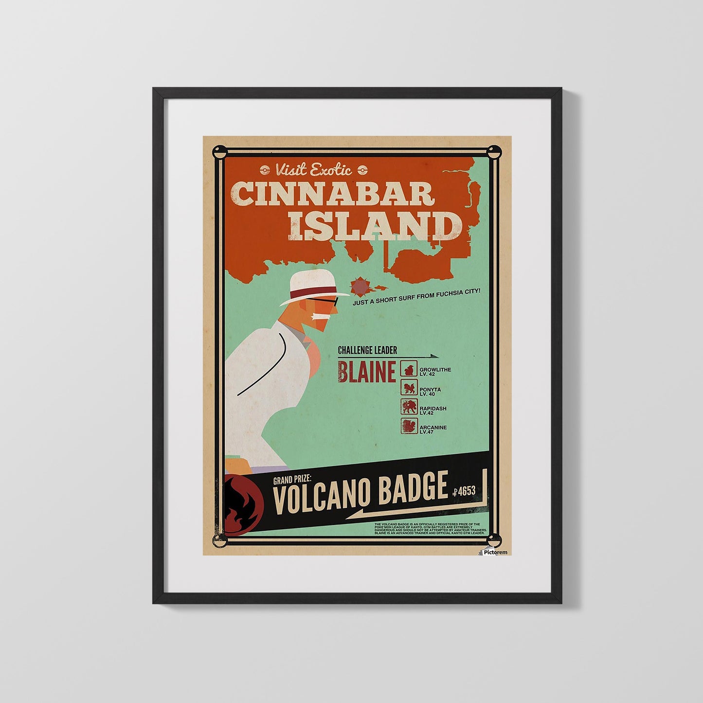 Classic Travel Poster - Cinnabar Island - Volcano Badge