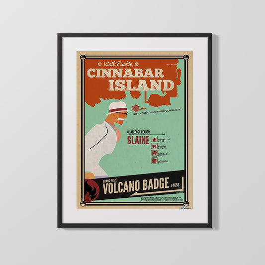 Classic Travel Poster - Cinnabar Island - Volcano Badge