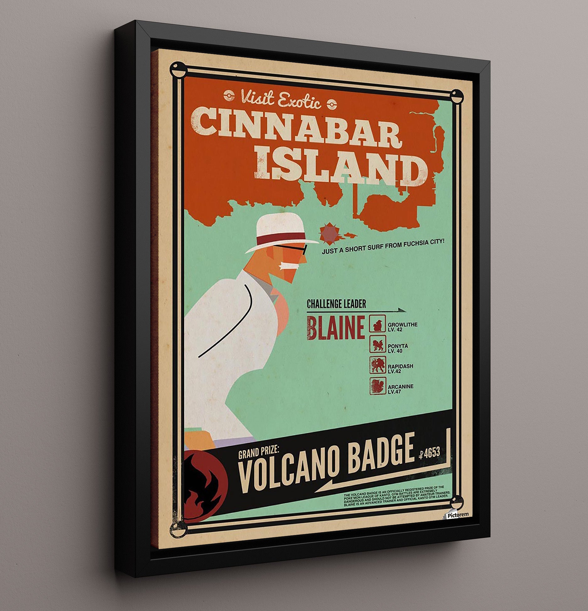 Cinnabar Island Volcano Badge Vintage Travel Print 16x20 Framed Canvas travel wall art print