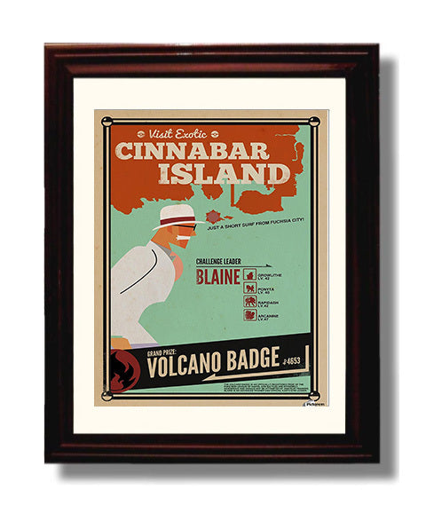 Cinnabar Island Volcano Badge travel poster wall art 8x10 Canvas