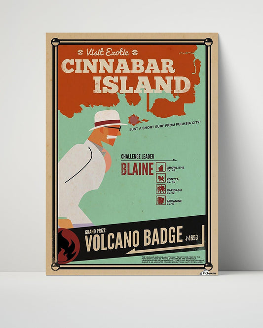 Classic Travel Unframed Poster -  Cinnabar Island - Volcano Badge