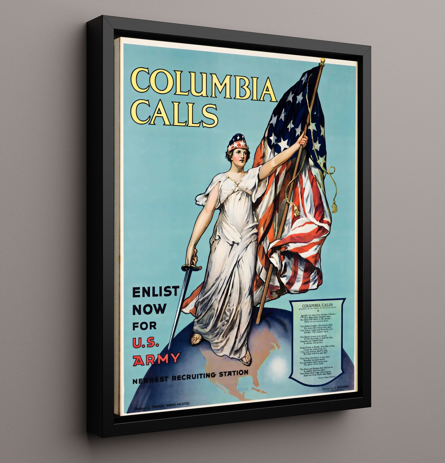 Columbia US Army Recruitment Vintage Travel Print 16x20 Framed Canvas travel wall art print