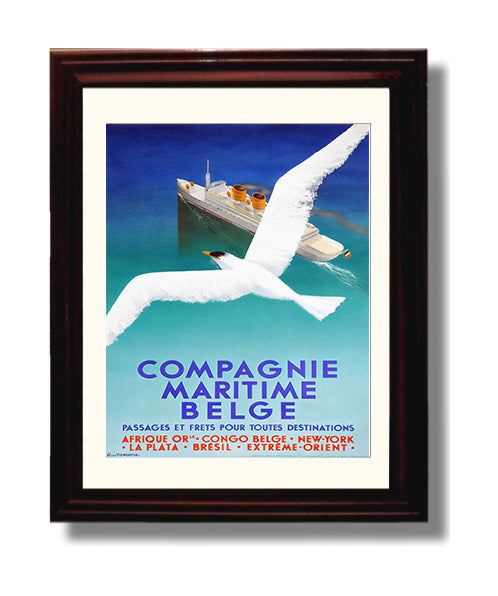 Compagnie Maritime Belge Vintage Travel Print 8x10 Beveled Frame travel wall art print