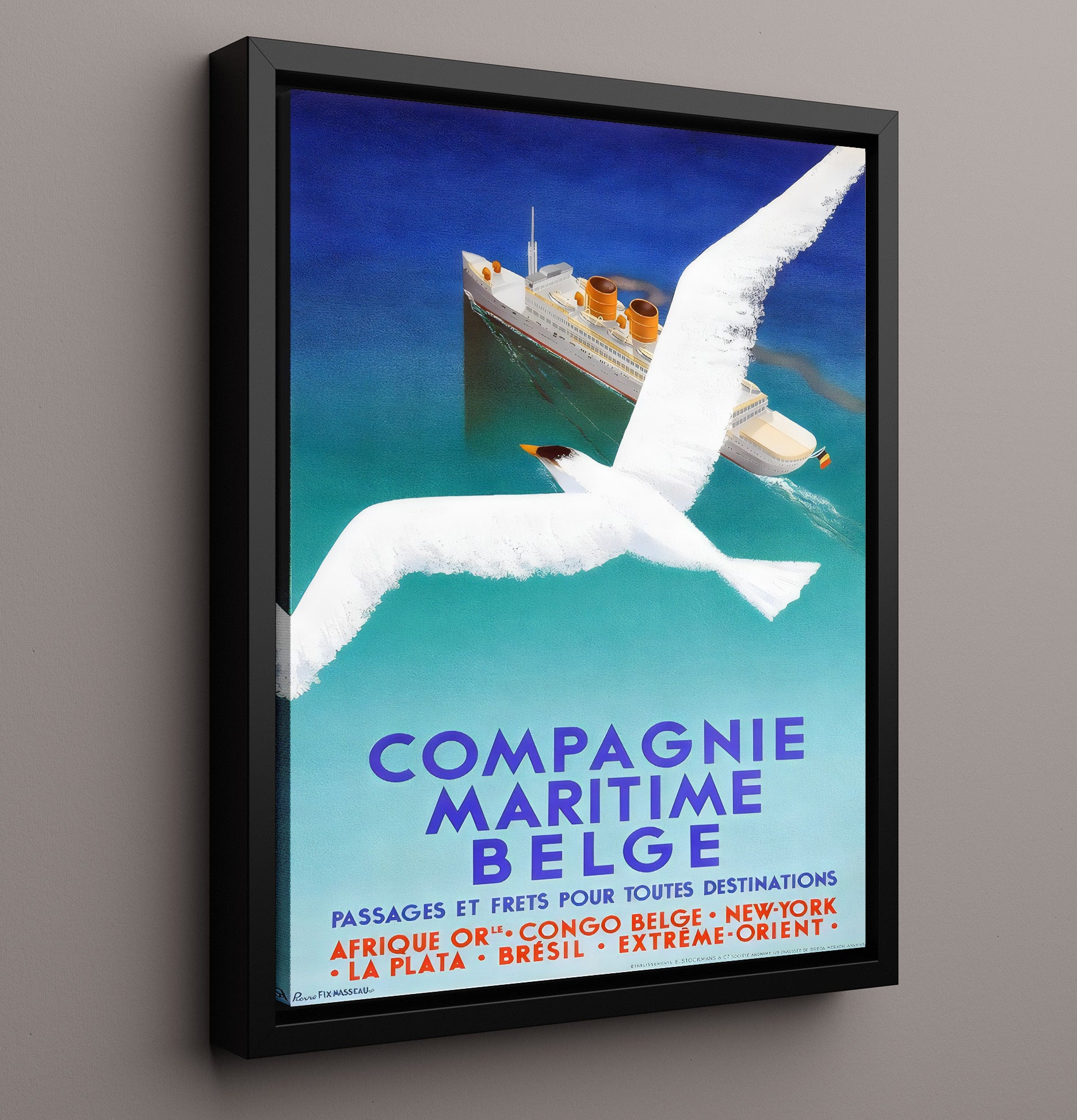 Compagnie Maritime Belge Vintage Travel Print 16x20 Framed Canvas travel wall art print