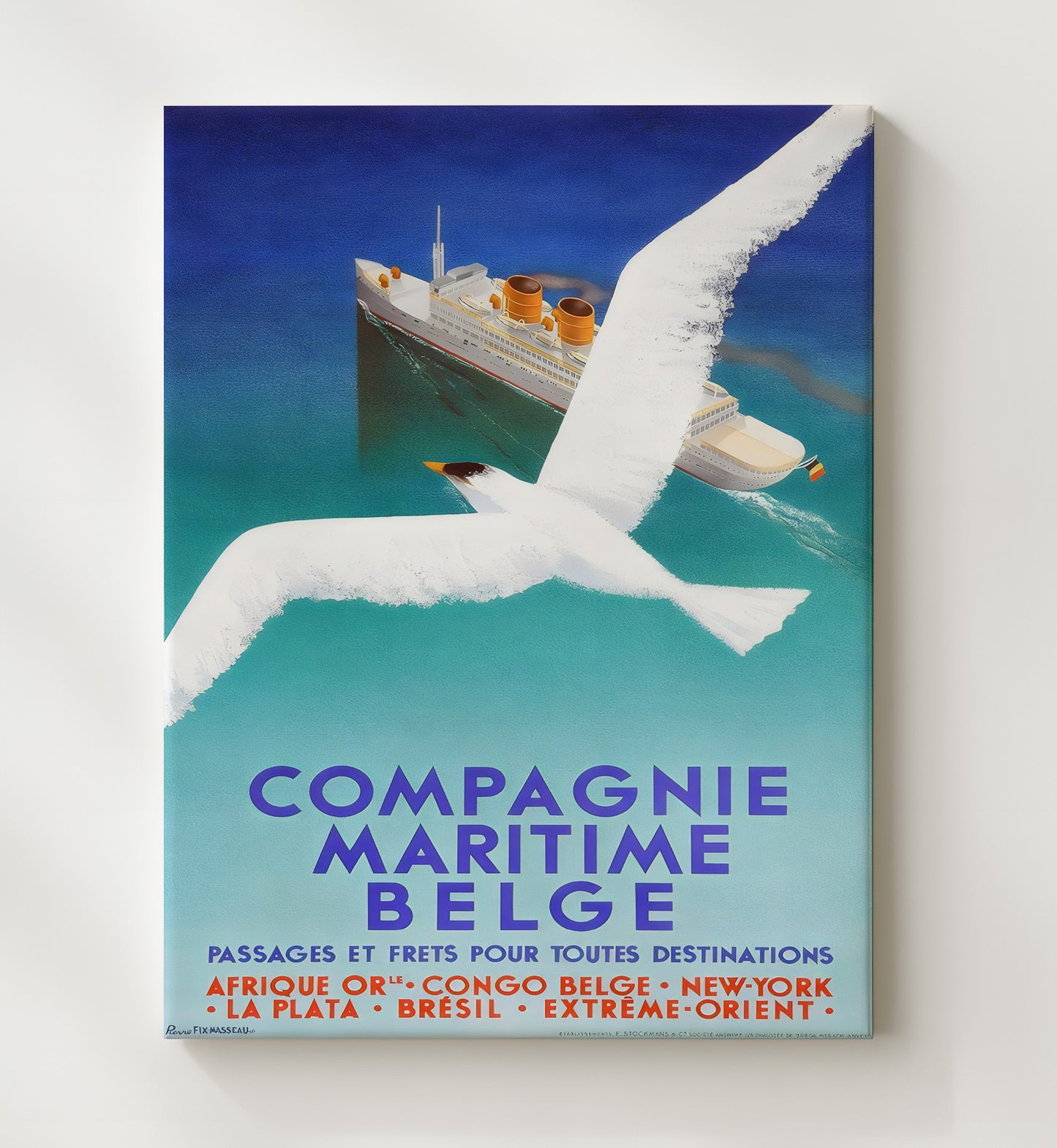 Compagnie Maritime Belge Vintage Travel Print 20x24 Canvas travel wall art print