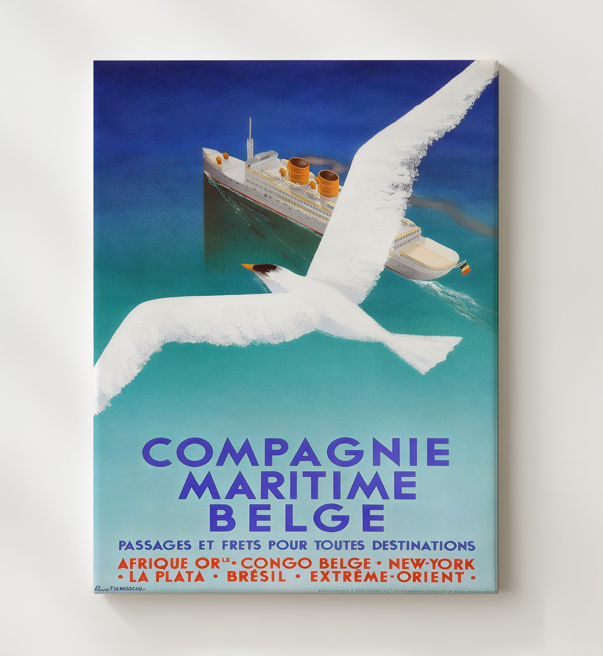 Compagnie Maritime Belge Vintage Travel Print 20x24 Canvas travel wall art print