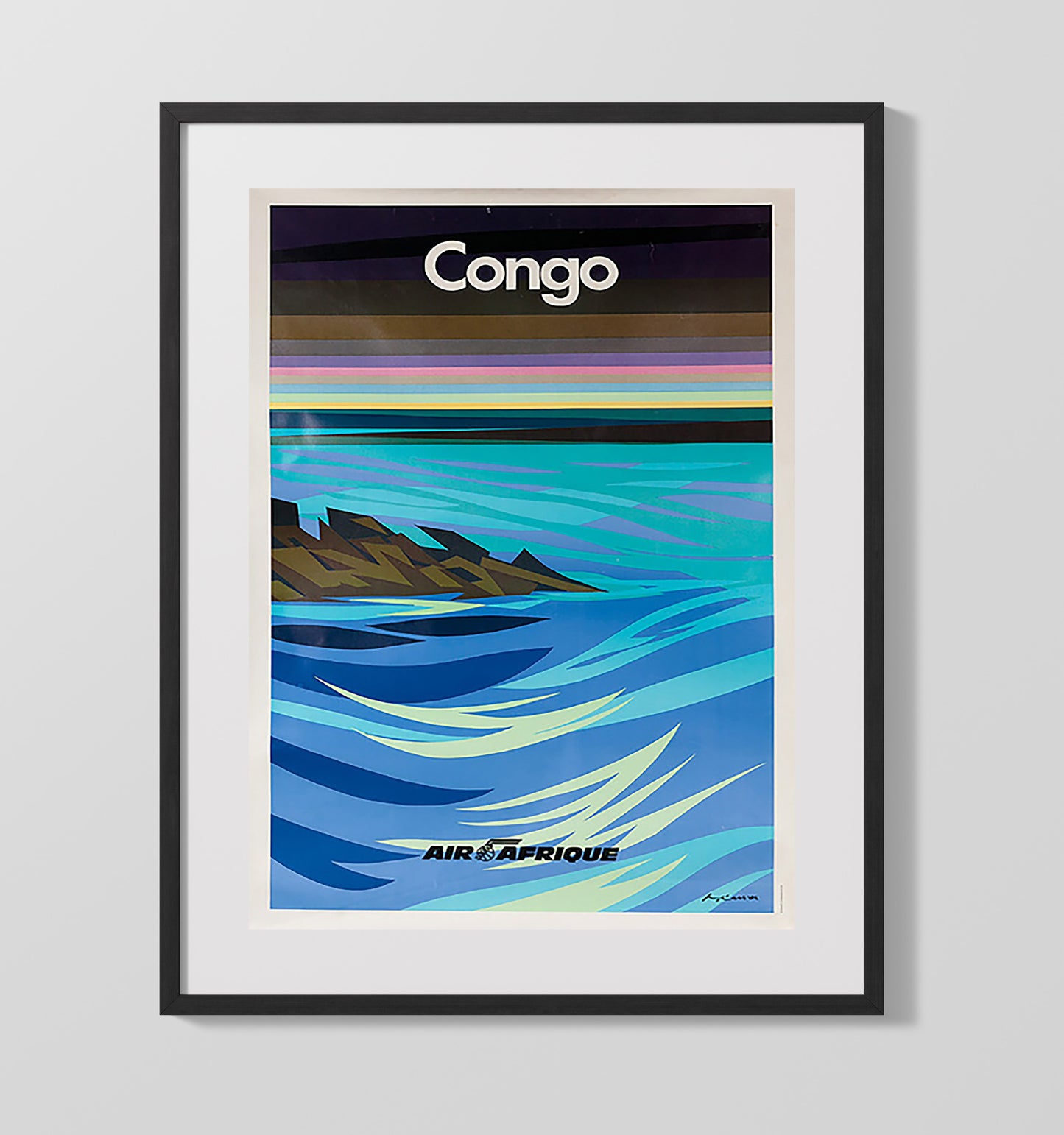 Congo Air Afrique Vintage Travel Print 16x20 Gallery Frame travel wall art print