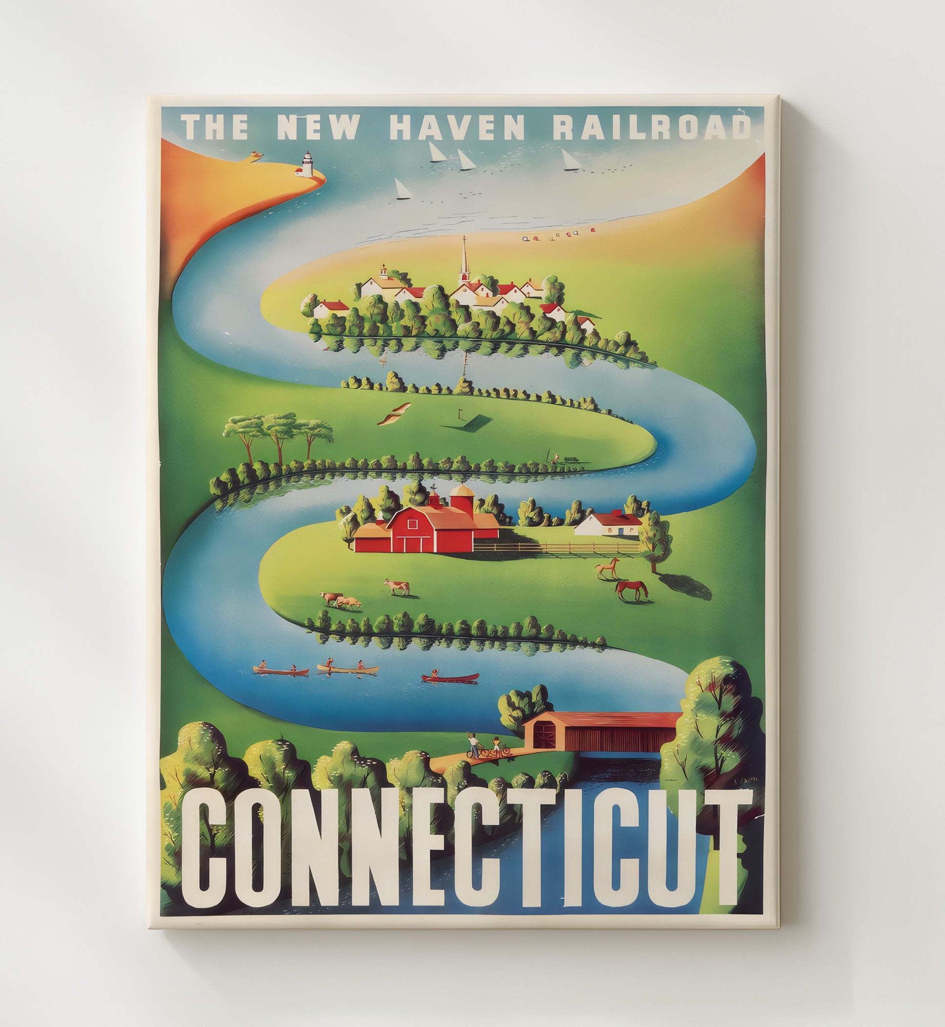Connecticut New Haven Railroad Vintage Travel Print 20x24 Canvas travel wall art print