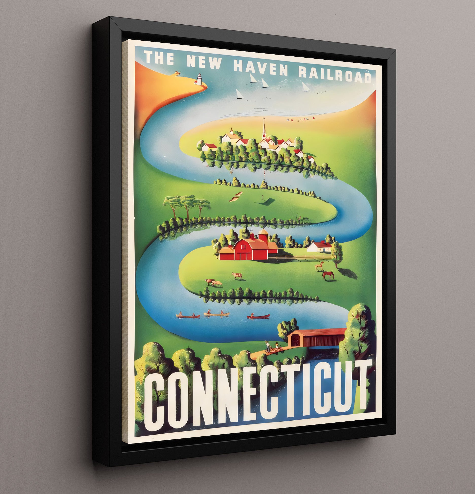 Connecticut New Haven Railroad Vintage Travel Print 16x20 Framed Canvas travel wall art print