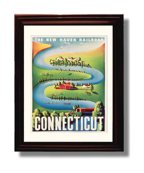 Connecticut New Haven Railroad Vintage Travel Print 8x10 Beveled Frame travel wall art print