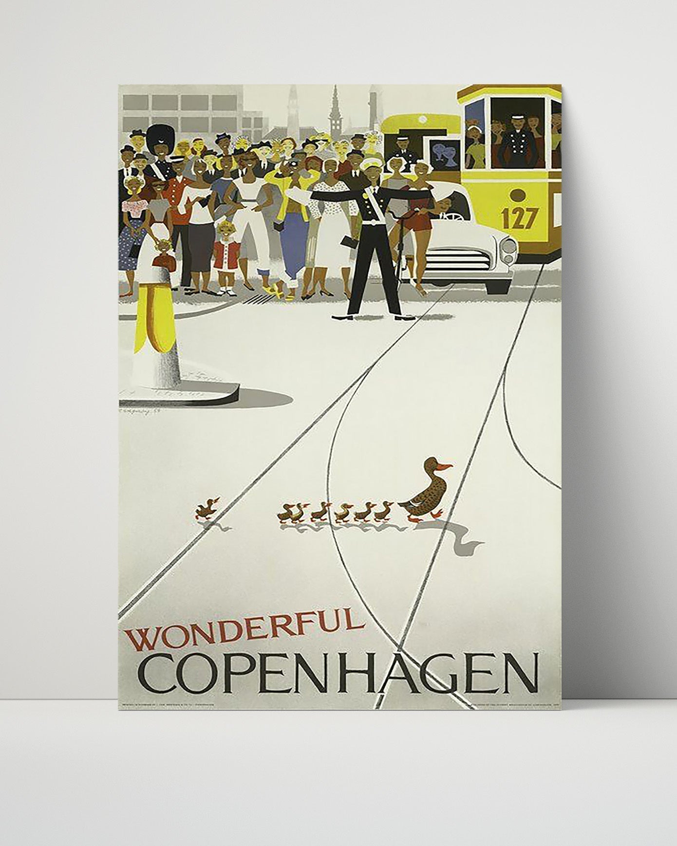 Classic Travel Unframed Poster -  Copenhagen - Ducklings Crossing and Tram