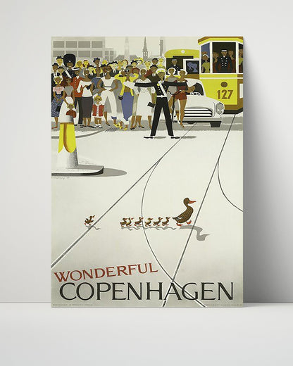 Classic Travel Unframed Poster -  Copenhagen - Ducklings Crossing and Tram