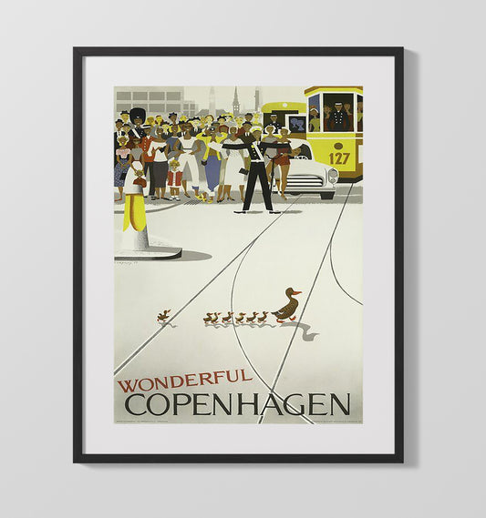 Copenhagen Ducklings Crossing and Tram - Travel - 16x20 Gallery Frame
