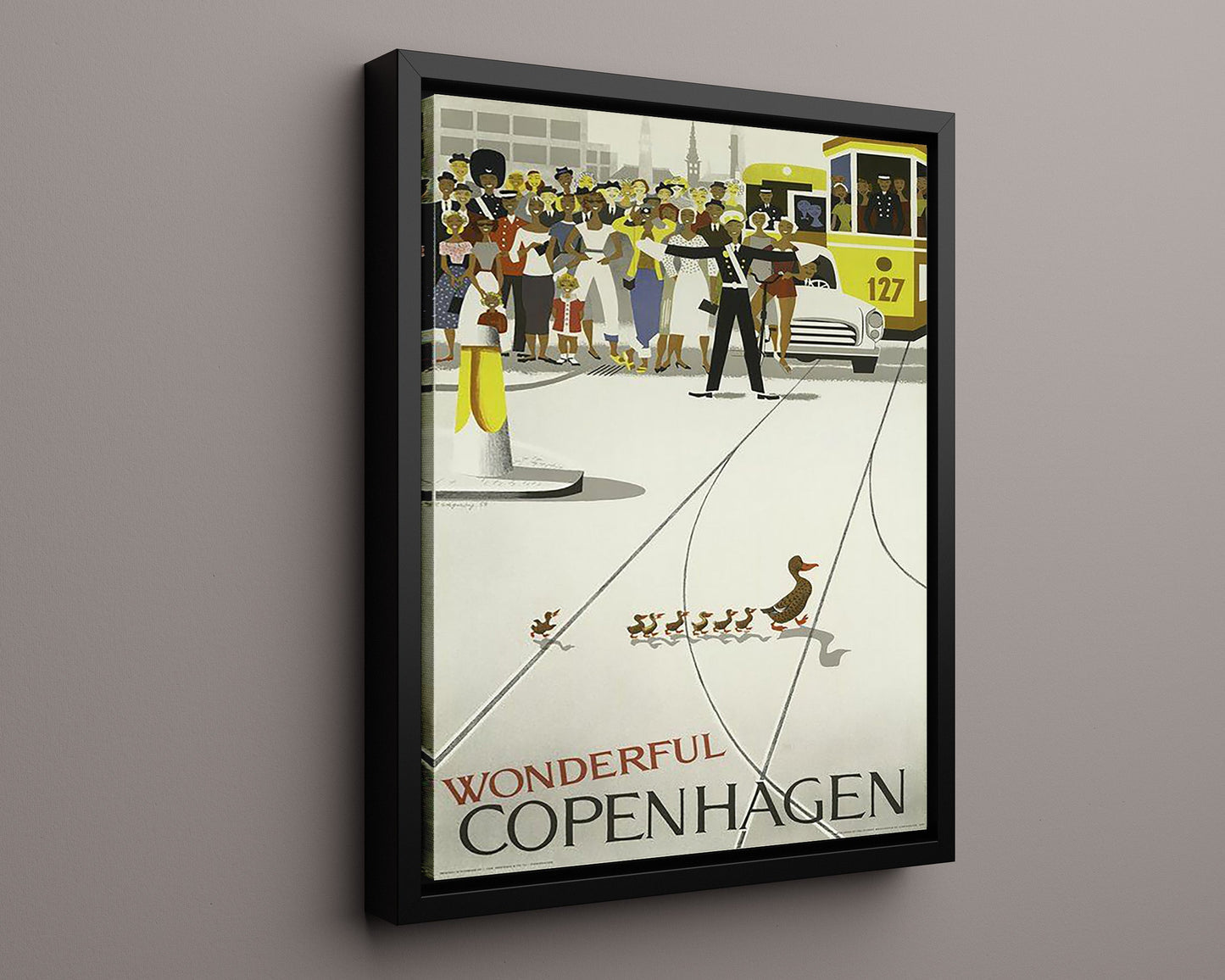 Classic Travel Poster - Copenhagen - Ducklings Crossing and Tram