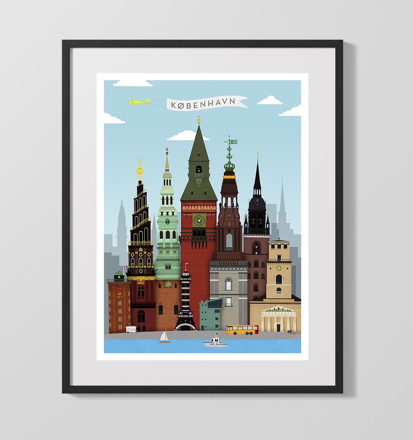 Copenhagen Skyline Vintage Travel Print 16x20 Gallery Frame travel wall art print
