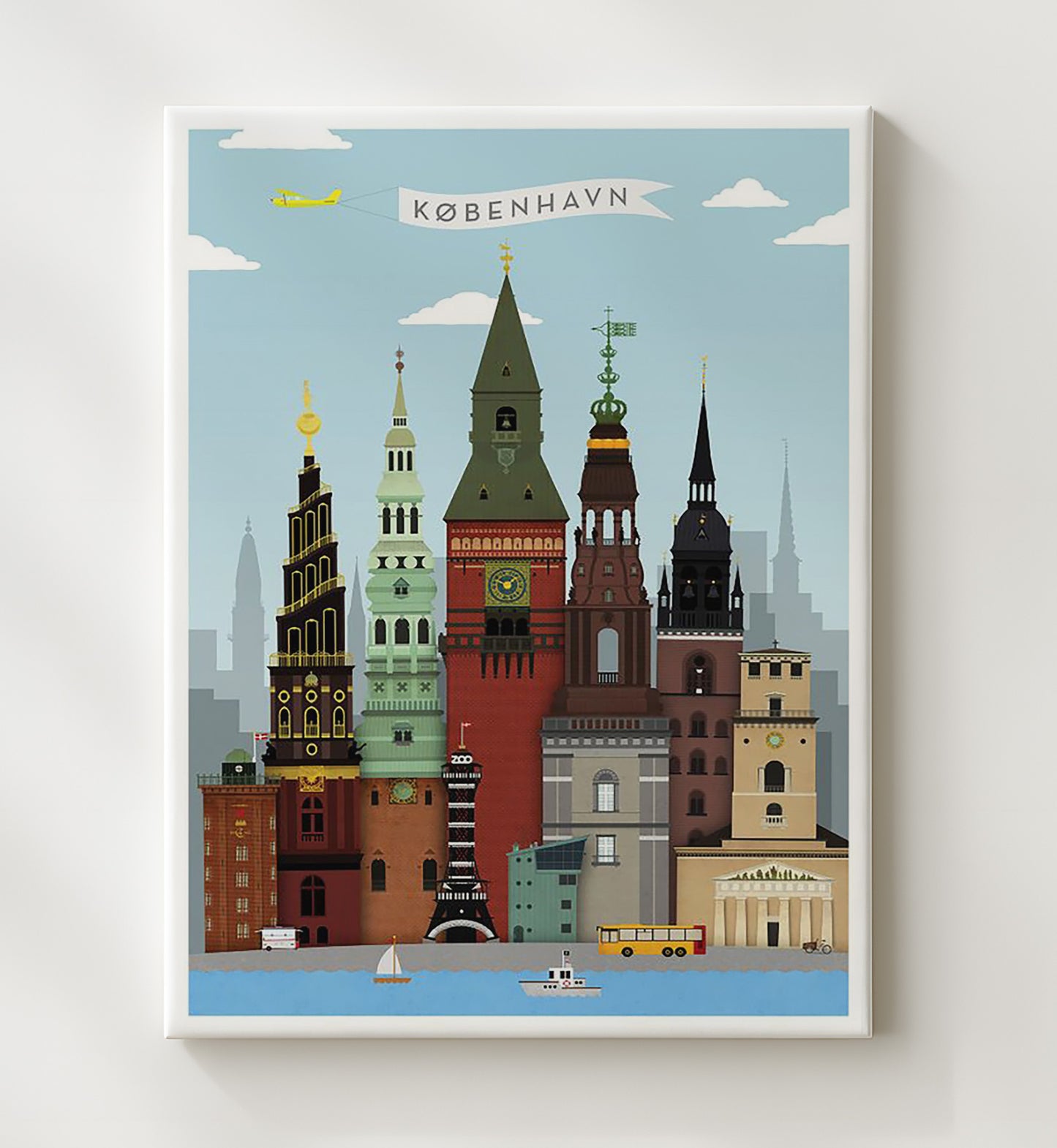 Copenhagen Skyline Vintage Travel Print 20x24 Canvas travel wall art print