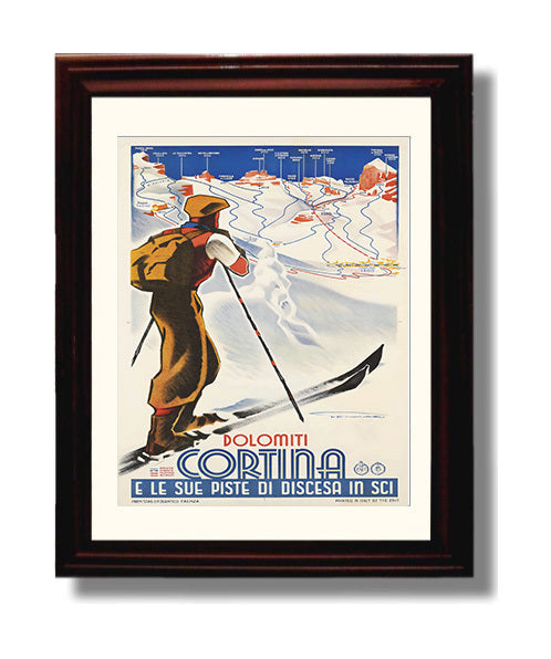 Cortina Dolomiti Ski Slopes travel poster wall art 8x10 Canvas