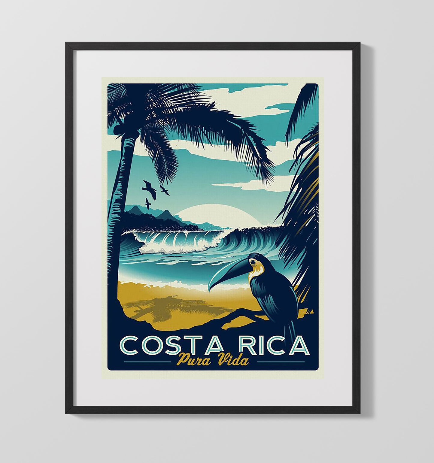 Costa Rica Pura Vida Vintage Travel Print 16x20 Gallery Frame travel wall art print
