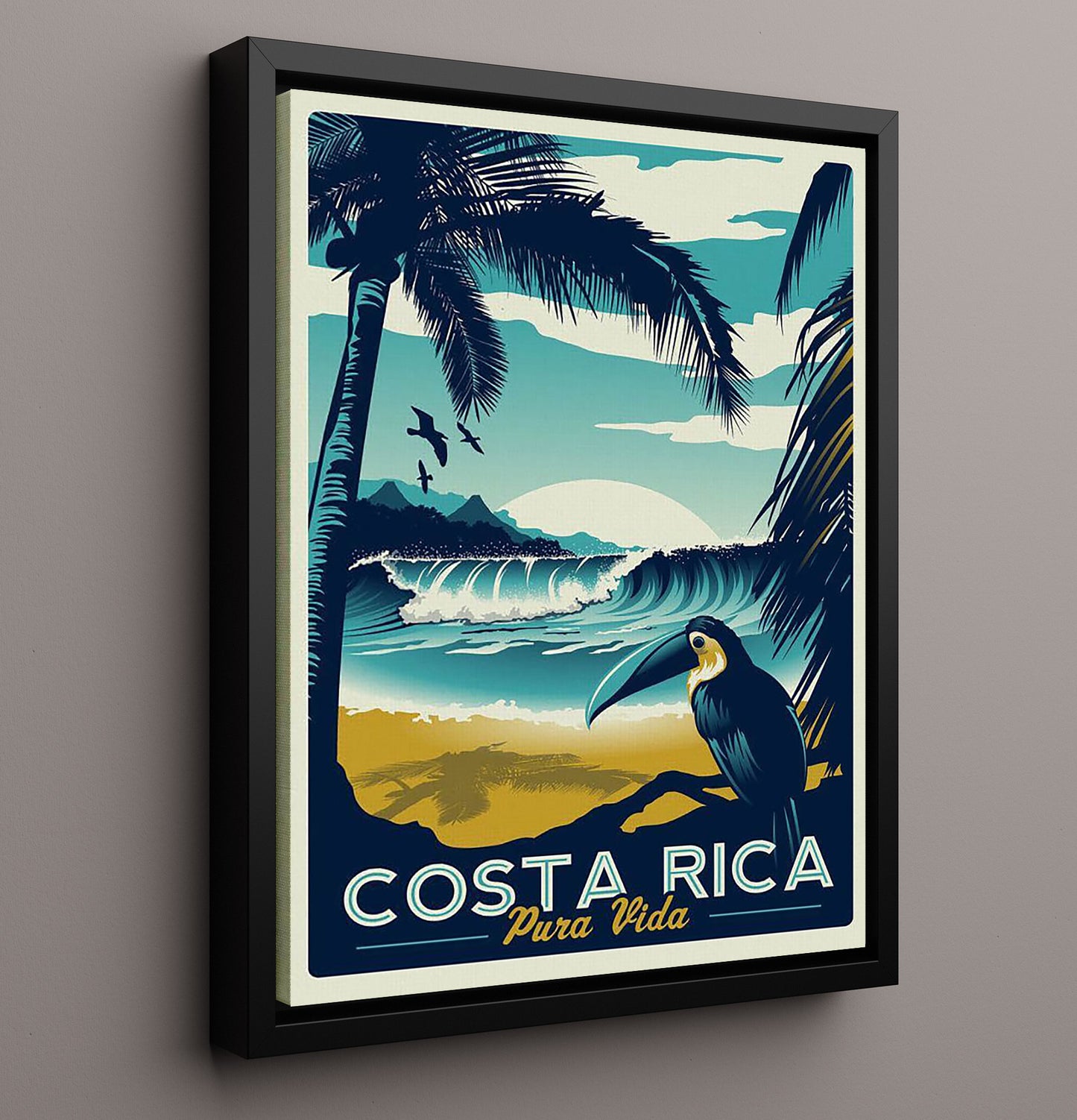 Costa Rica Pura Vida Vintage Travel Print 16x20 Framed Canvas travel wall art print
