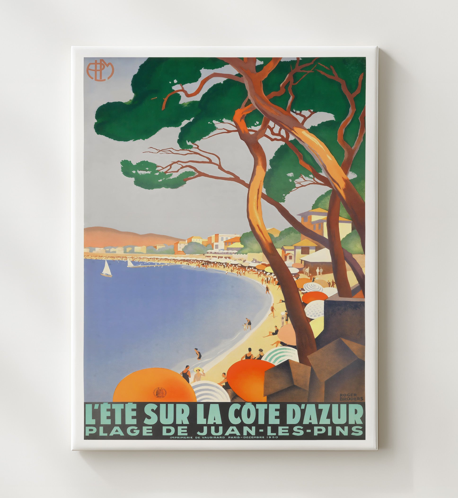 Cote dAzur Juan les Pins Vintage Travel Print 20x24 Canvas travel wall art print