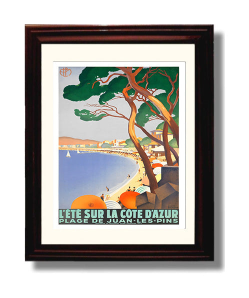 Cote dAzur Juan les Pins Vintage Travel Print 8x10 Beveled Frame travel wall art print