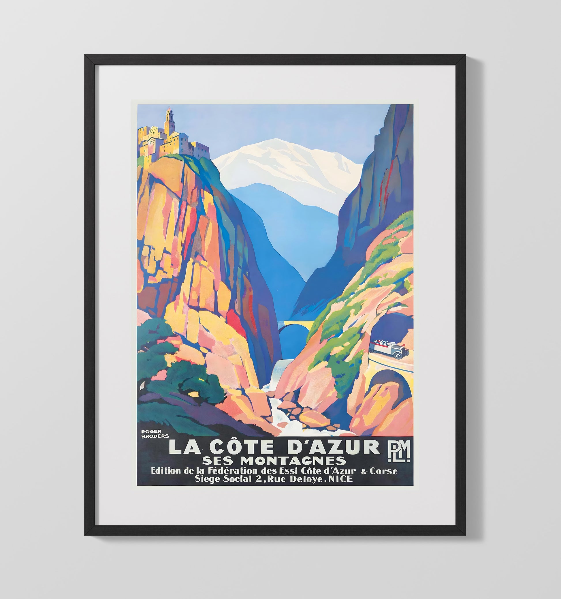 Cote dAzur Mountains Vintage Travel Print 16x20 Gallery Frame travel wall art print