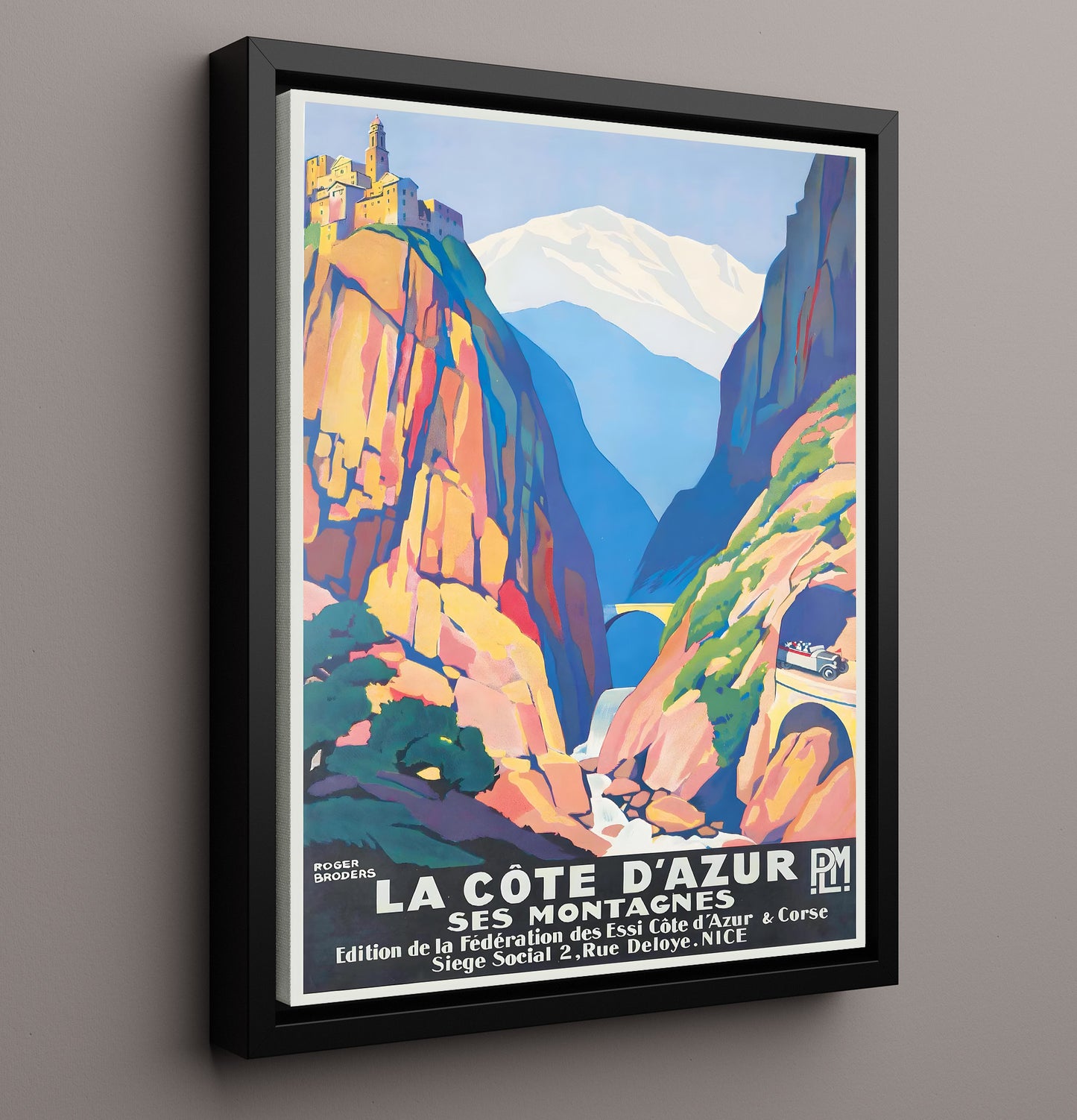 Cote dAzur Mountains Vintage Travel Print 16x20 Framed Canvas travel wall art print