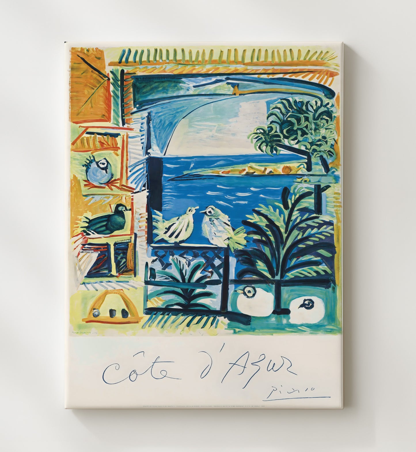 Cote dAzur Picasso Design Vintage Travel Print 20x24 Canvas travel wall art print