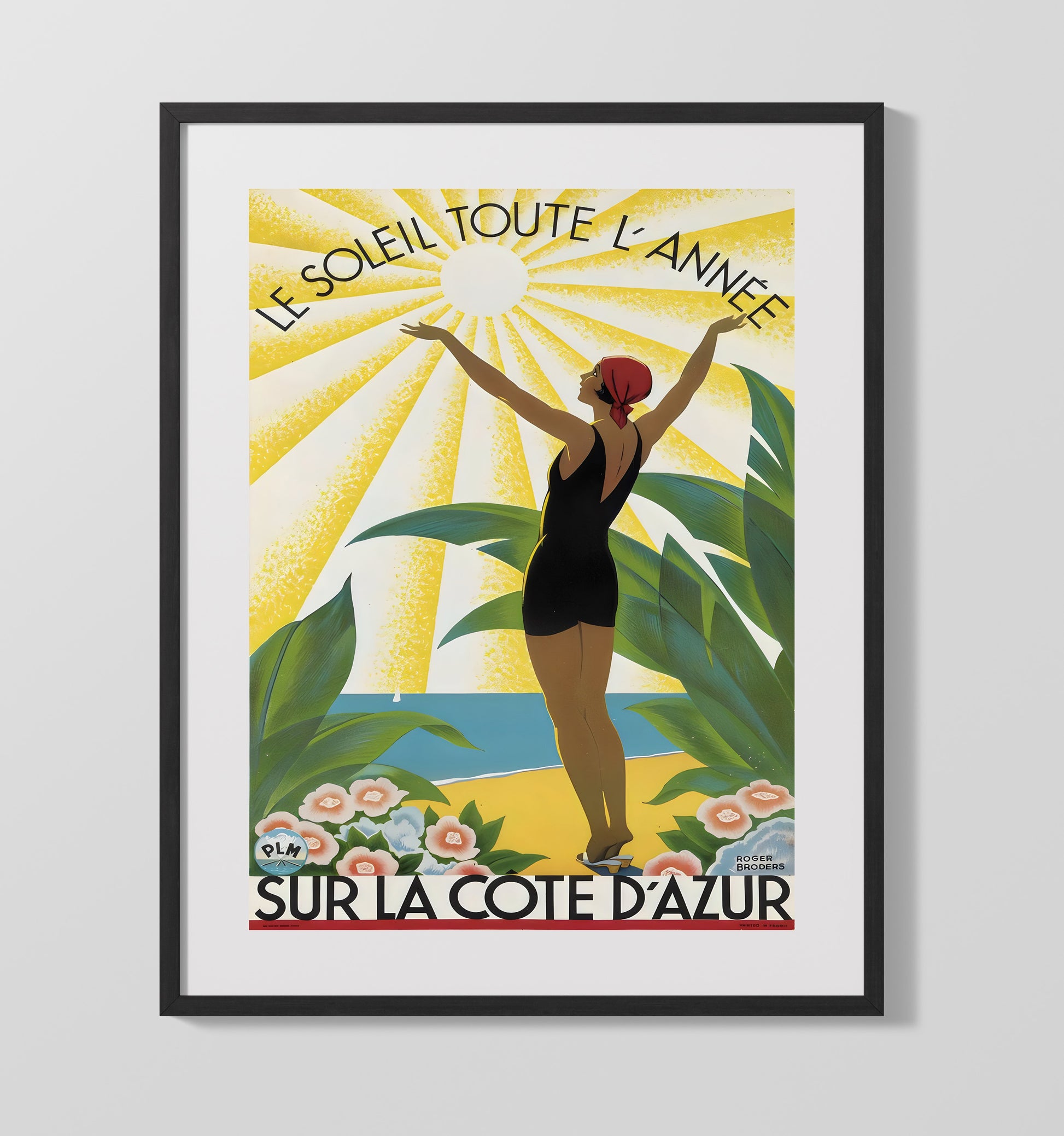 Cote dAzur Sun All Year Vintage Travel Print 16x20 Gallery Frame travel wall art print