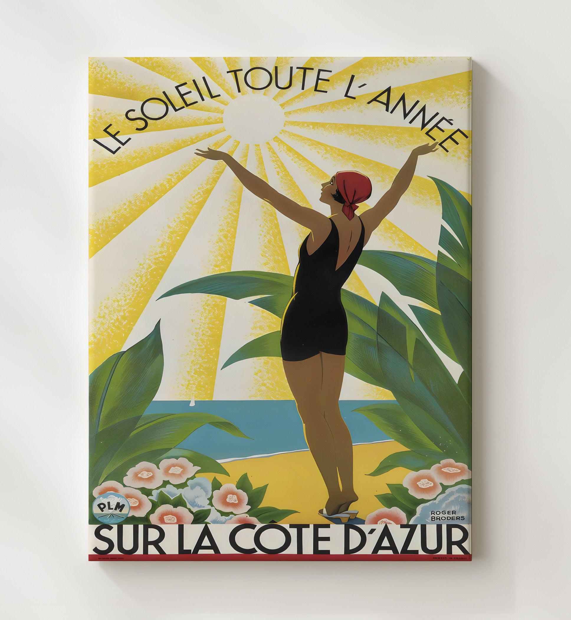 Cote dAzur Sun All Year Vintage Travel Print 20x24 Canvas travel wall art print