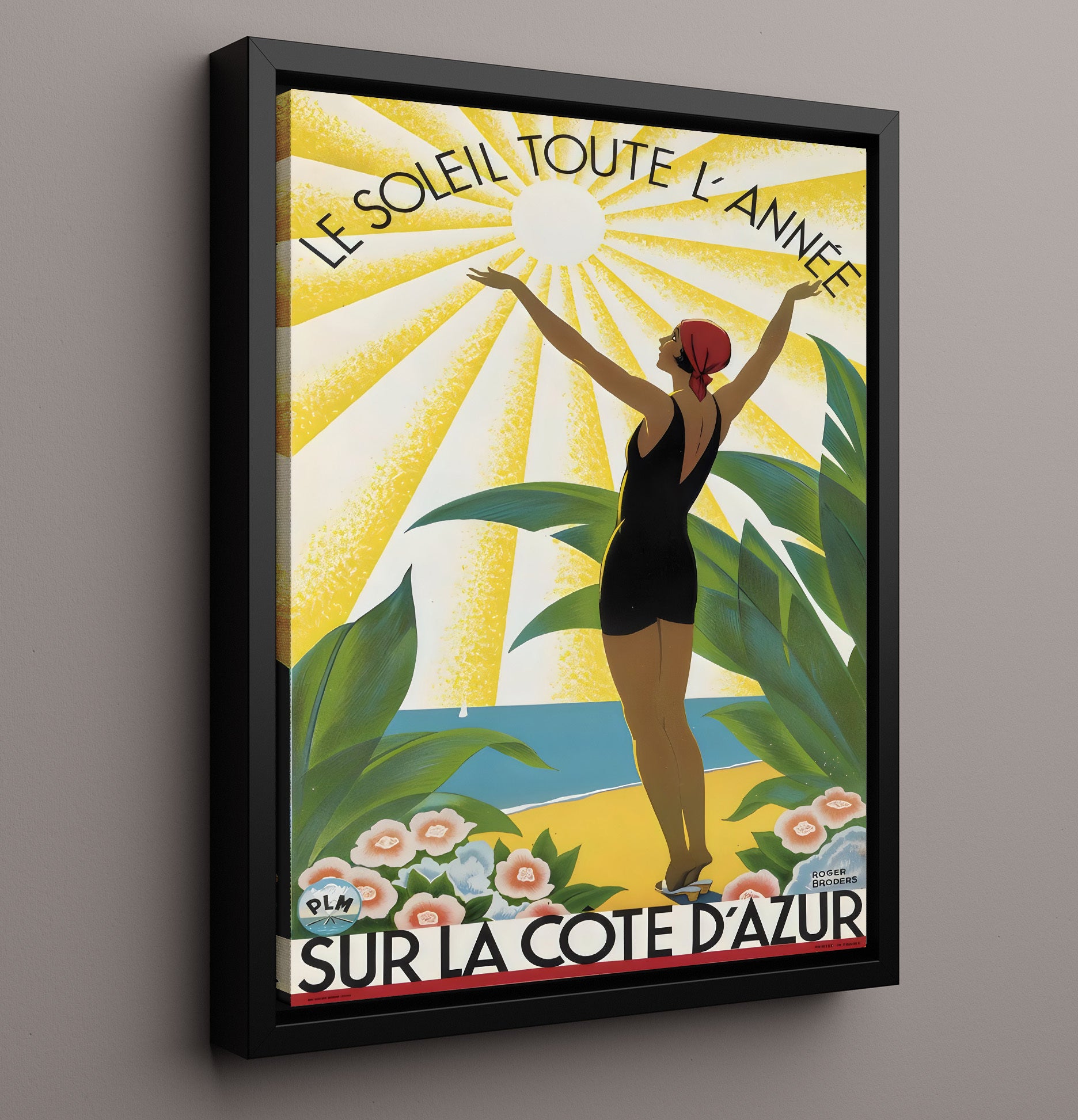 Cote dAzur Sun All Year Vintage Travel Print 16x20 Framed Canvas travel wall art print