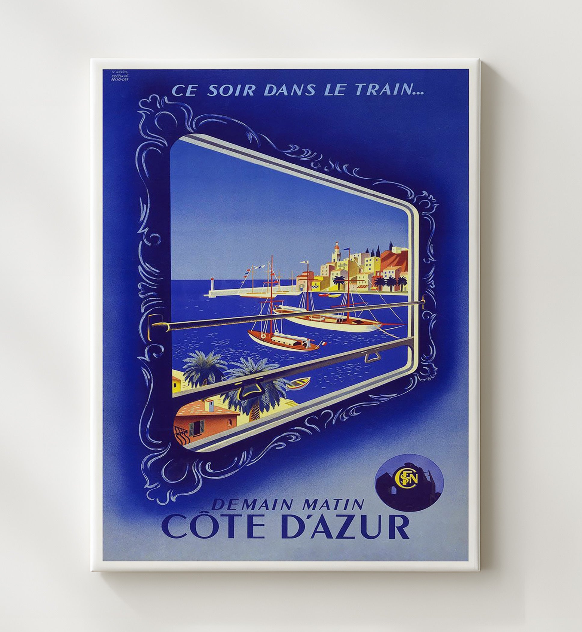 Cote dAzur Train Vintage Travel Print 20x24 Canvas travel wall art print