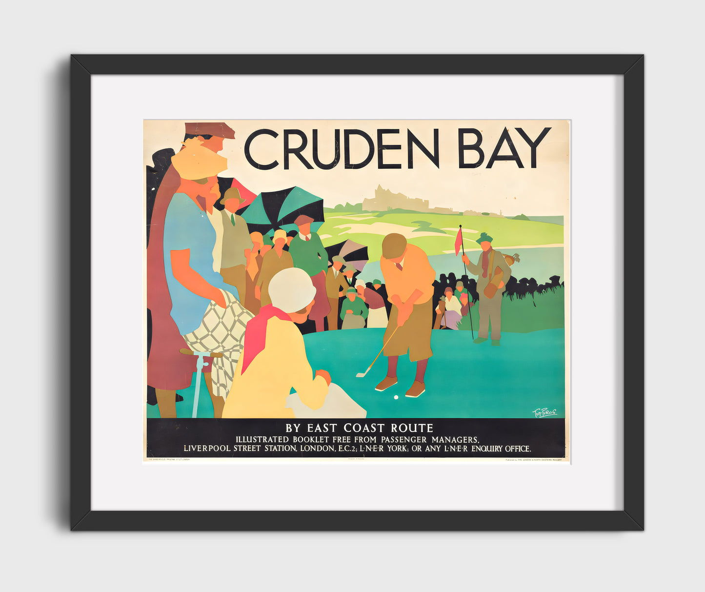 Cruden Bay Golf Vintage Travel Print 16x20 Gallery Frame travel wall art print