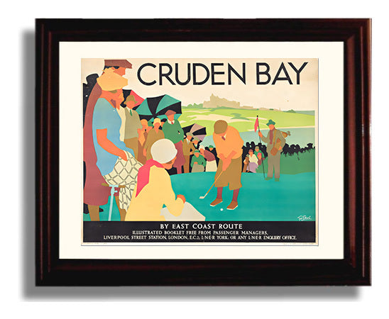 Cruden Bay Golf Vintage Travel Print 8x10 Beveled Frame travel wall art print