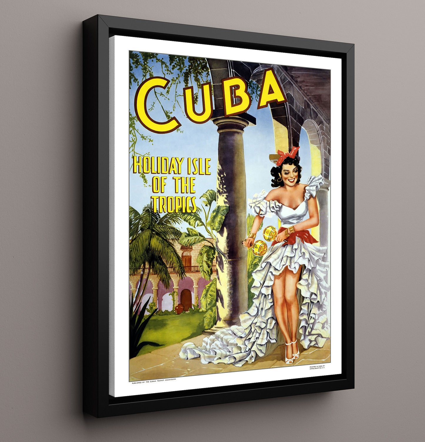 Cuba Holiday Isle Vintage Travel Print 16x20 Framed Canvas travel wall art print