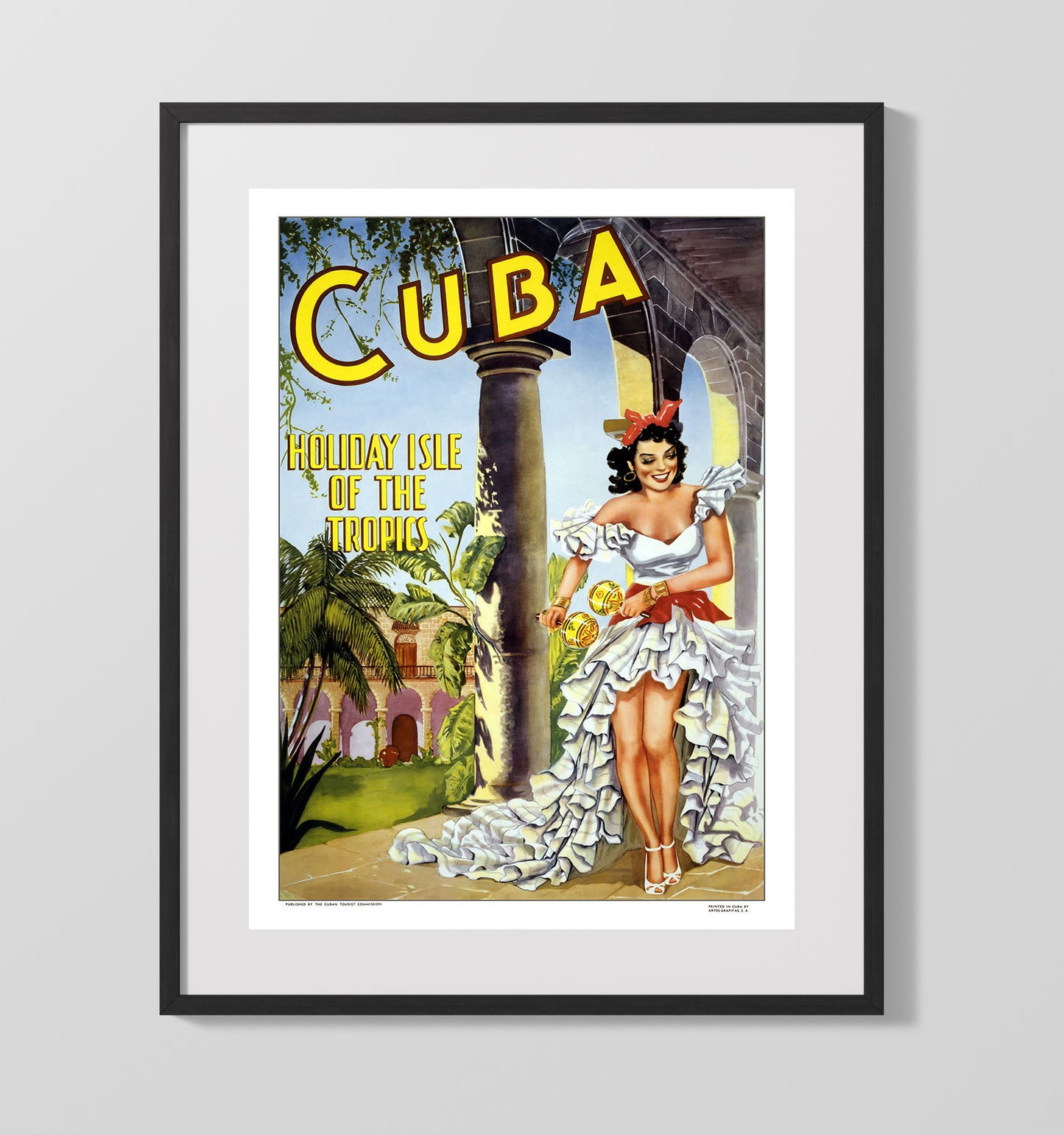 Cuba Holiday Isle Vintage Travel Print 16x20 Gallery Frame travel wall art print