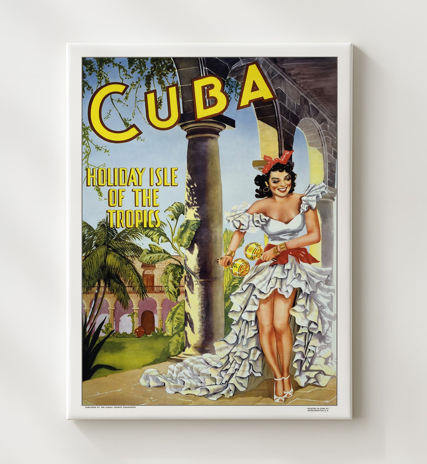Cuba Holiday Isle Vintage Travel Print 20x24 Canvas travel wall art print