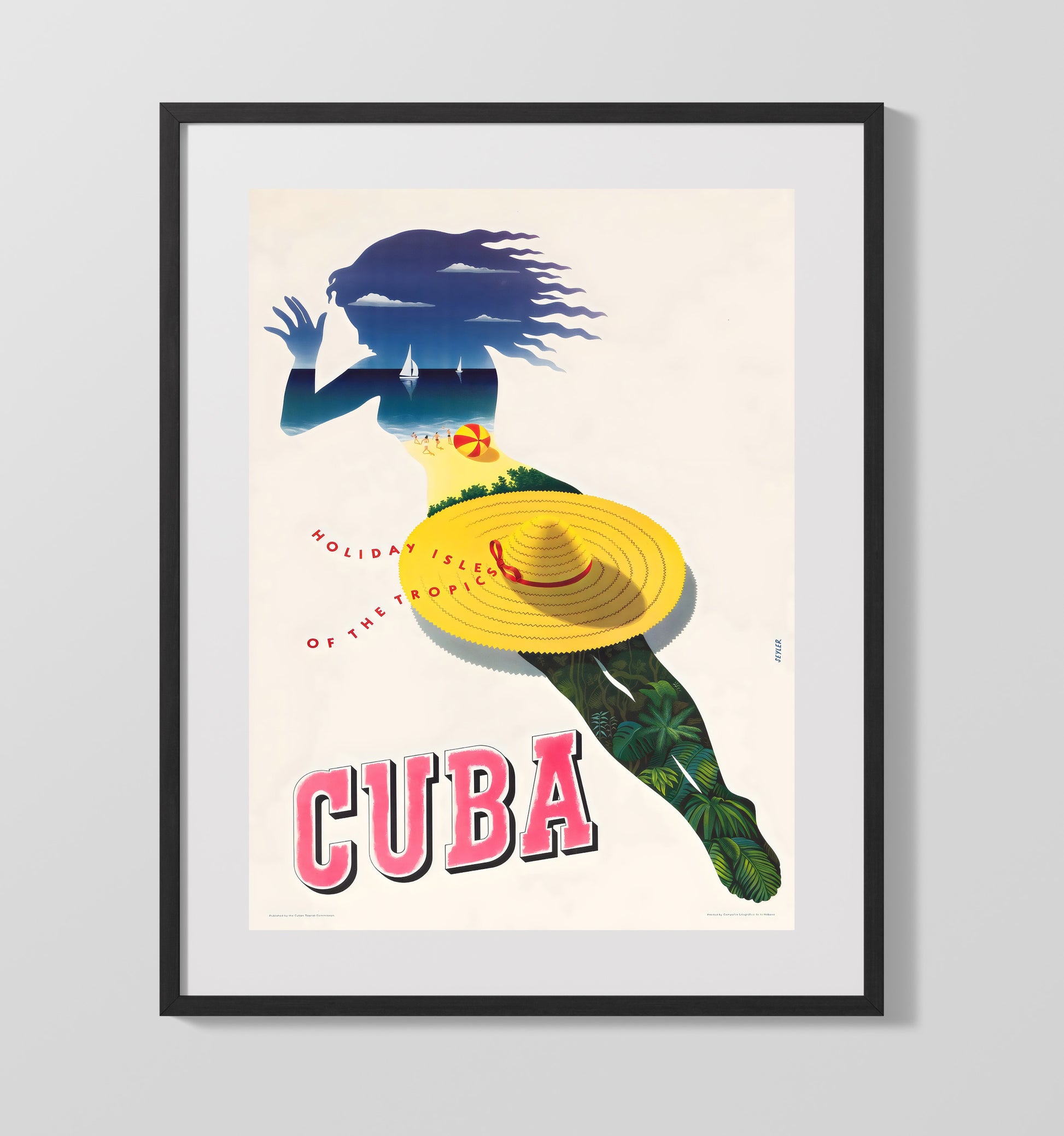 Cuba Holiday Isles Vintage Travel Print 16x20 Gallery Frame travel wall art print
