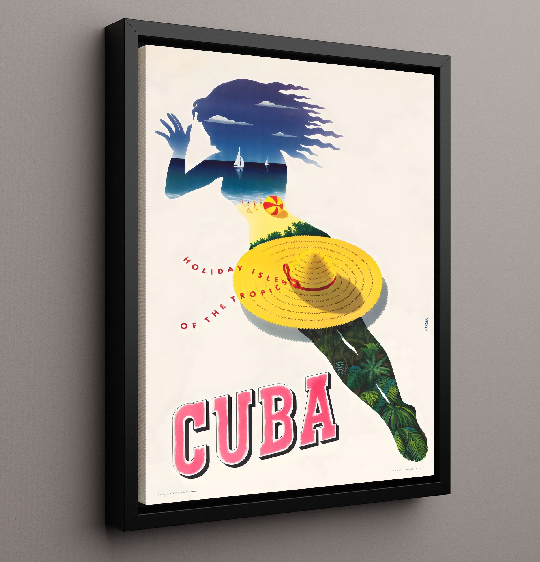 Cuba Holiday Isles Vintage Travel Print 16x20 Framed Canvas travel wall art print
