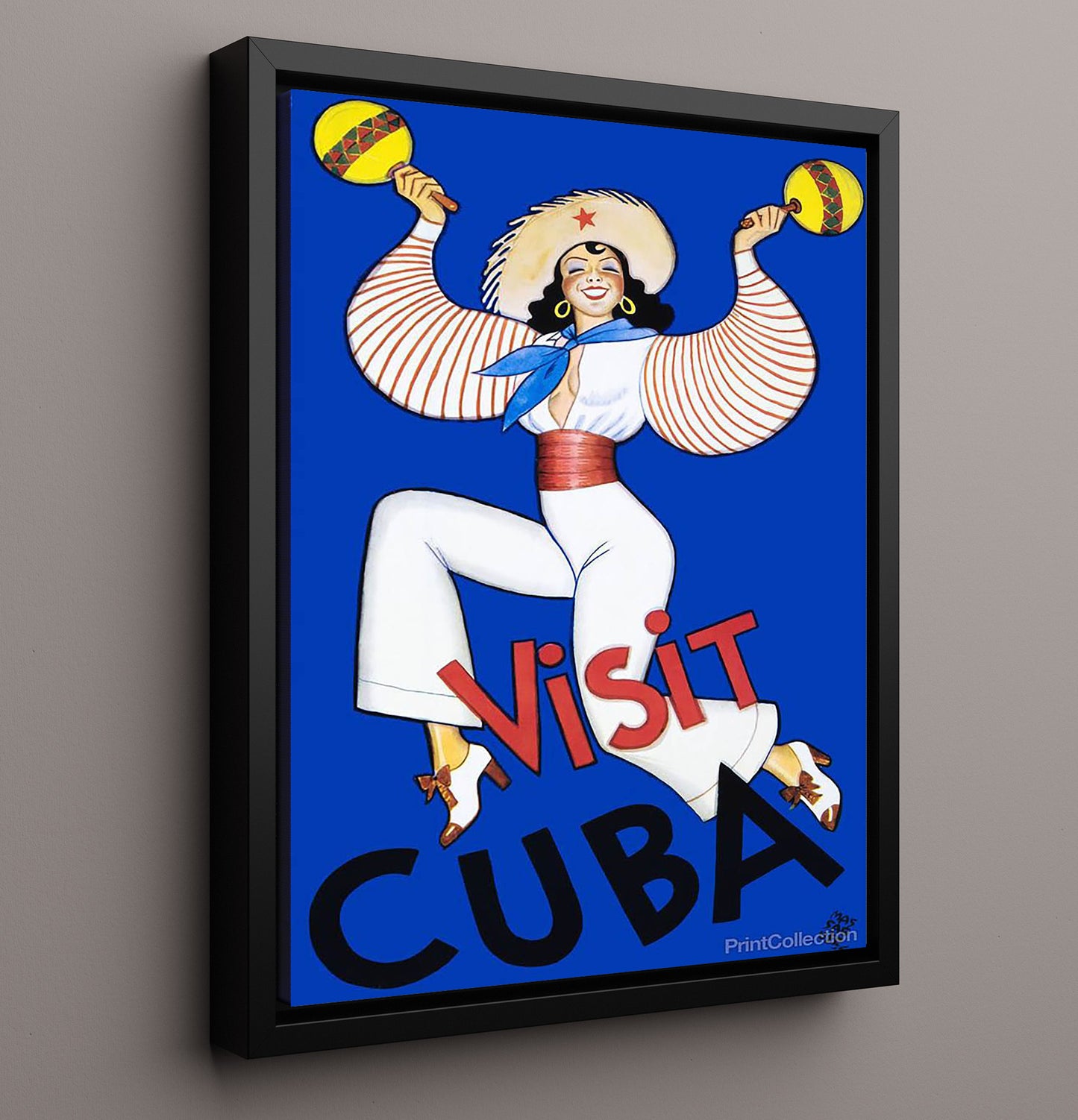 Cuba Visit Cuba Vintage Travel Print 16x20 Framed Canvas travel wall art print